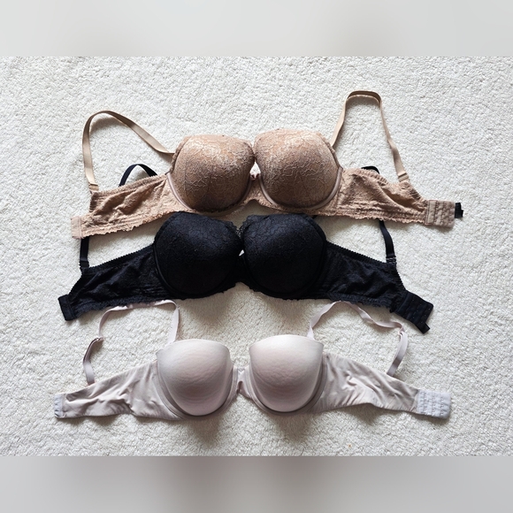 Women's bra bundle of 3, beige and black I•N•C, cream Victoria secret, size 36 D - Picture 1 of 7